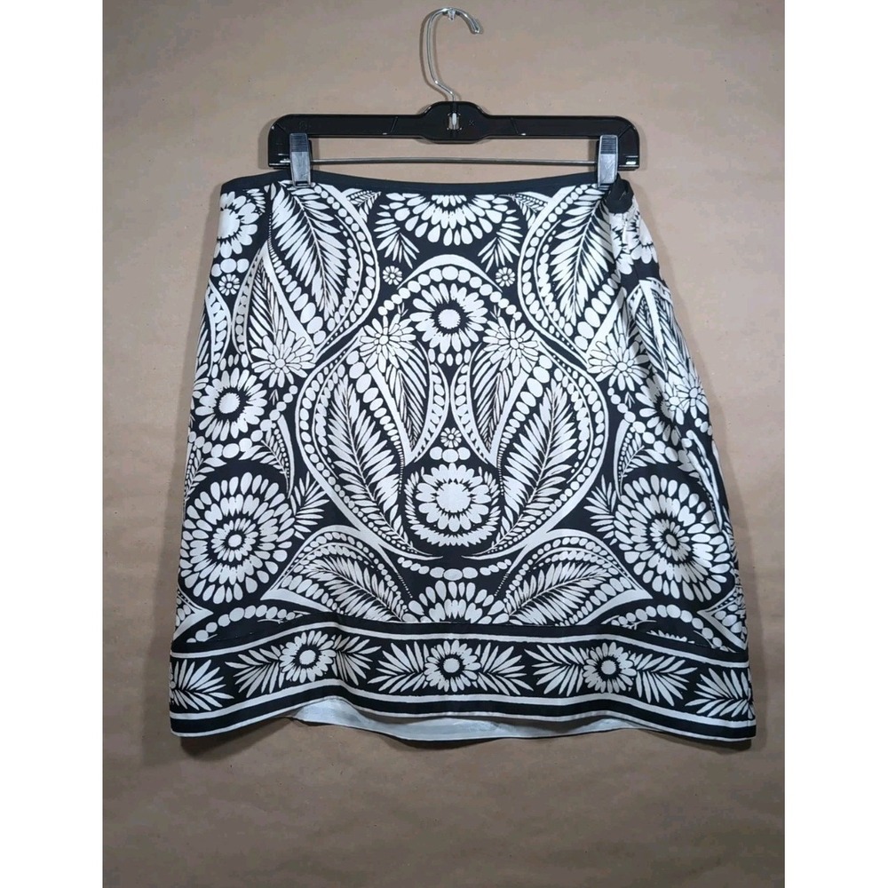 NWT Banana Republic Women's Sz 12 Silk‎ Skirt Black White Floral Lined